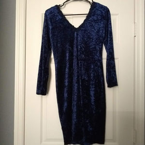 Vintage Dresses - Vintage Navy Blue Crushed Velvet Long Sleeve Dress Vintage Dresses - Vintage Navy Blue Crushed Velvet Long Sleeve Dress